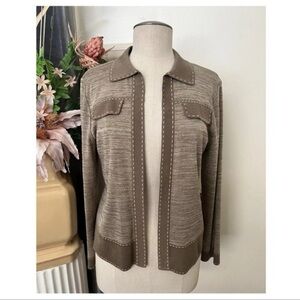 E1 -- MING WANG brown long sleeve women's acrylic open sweater cardigan SMALL